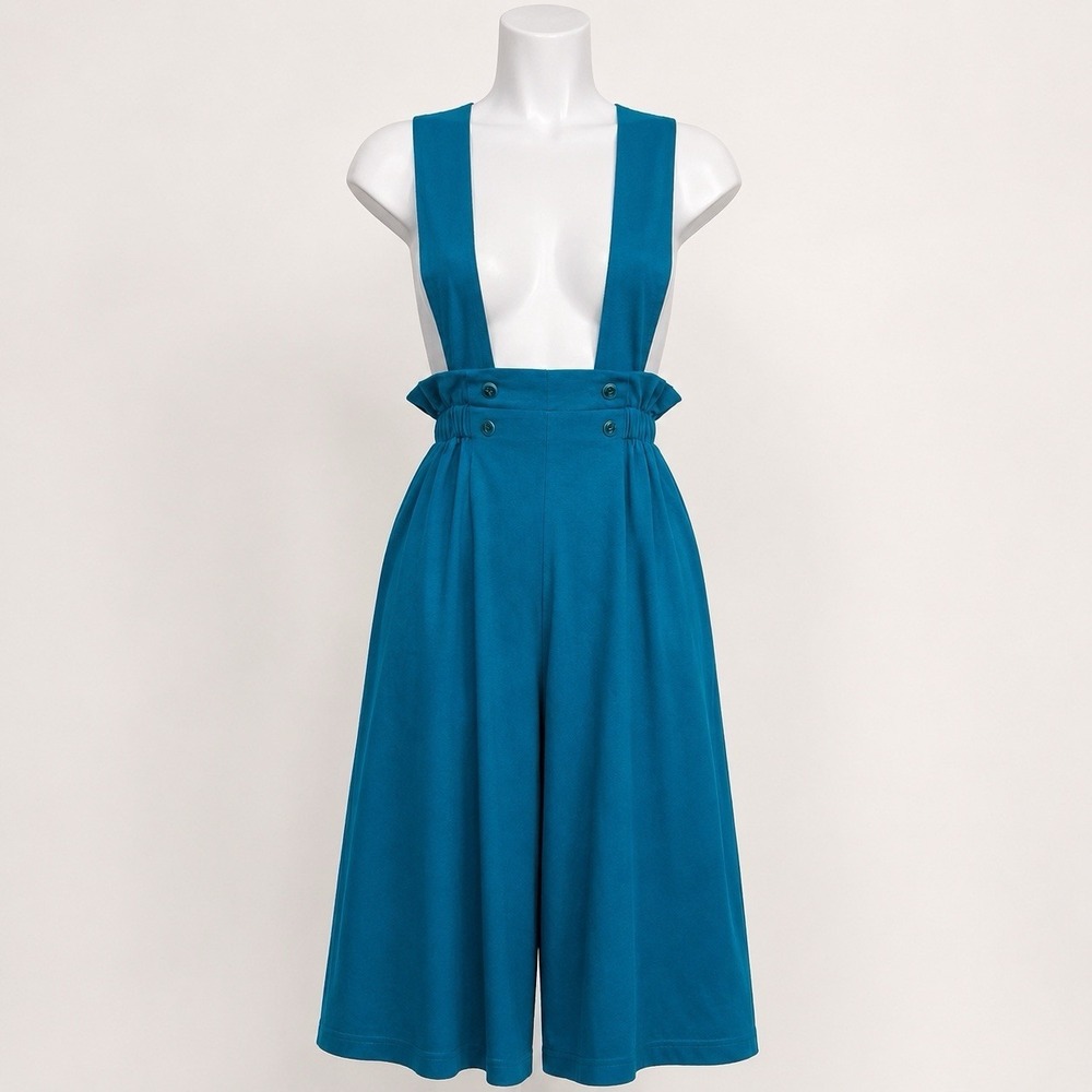 Vintage 90s Hang Ten Teal Suspender Culotte Jumpsuit Paperbag Waist USA Y2K Sz M